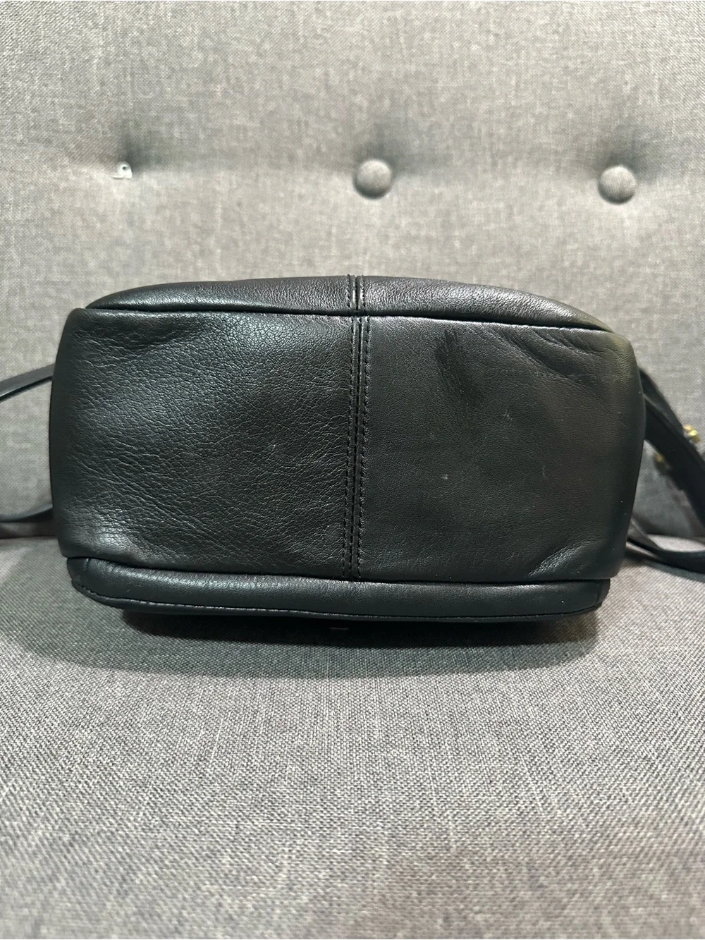 Vintage Black Coach Black Leather Crossbody with Gold Buckle
